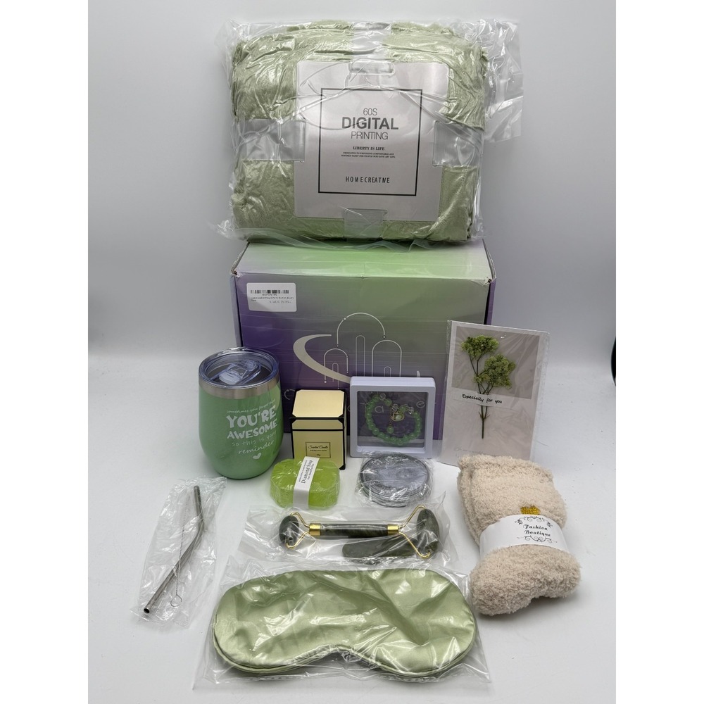 Homecreative Spa Gift Box Set You're Awesome Tumbler Blanket Candle Green New